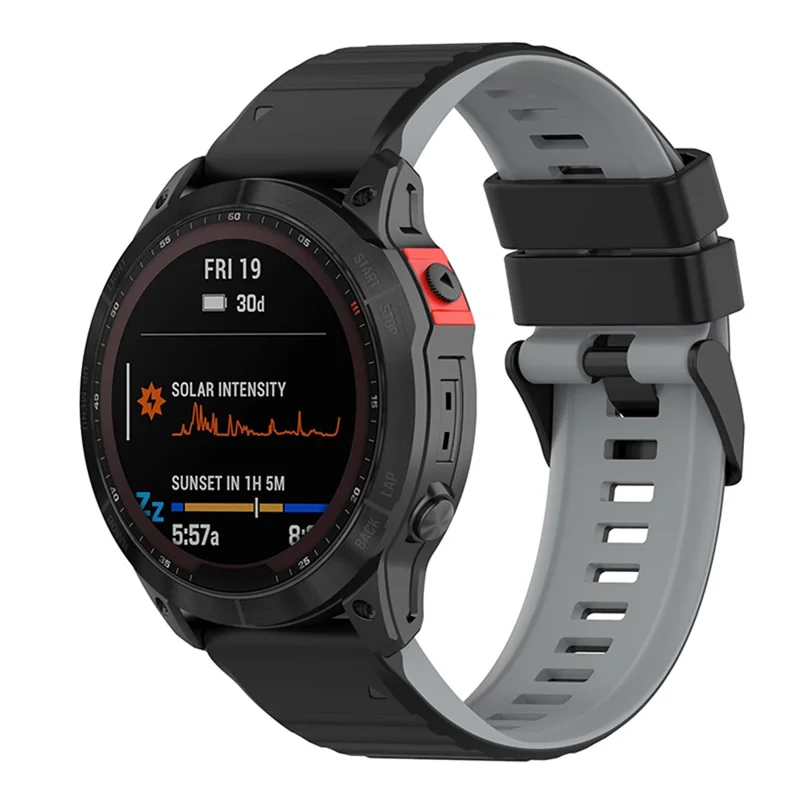 For Garmin Fenix 7X 26mm Wrist Band Dual Color Silicone Adjustable Replacement Watch Strap - Black/Grey