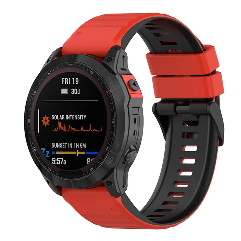 For Garmin Fenix 7X 26mm Wrist Band Dual Color Silicone Adjustable Replacement Watch Strap - Red/Black