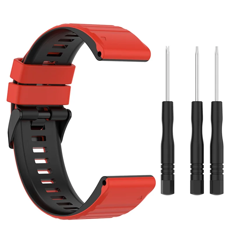 For Garmin Fenix 7X 26mm Wrist Band Dual Color Silicone Adjustable Replacement Watch Strap - Red/Black