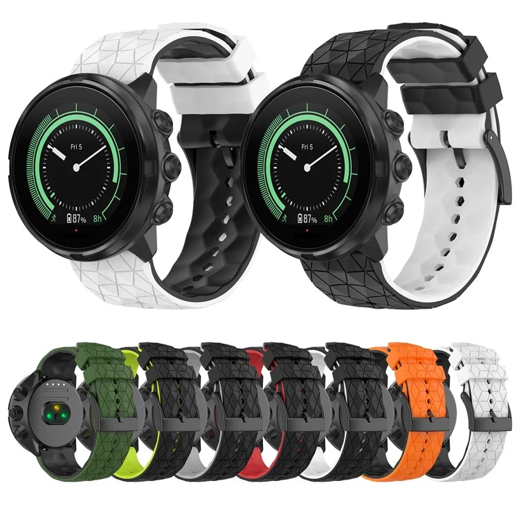 For Suunto9/Baro/Suunto7/D5 Soft Silicone Watch Strap Replacement 24mm Wristband with Football Texture - Black / Grey