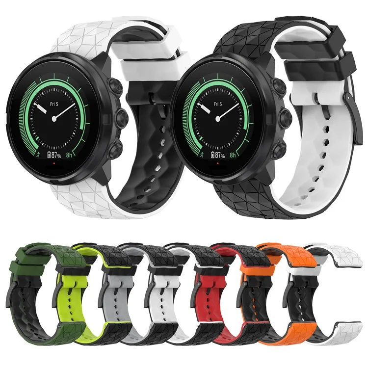 For Suunto9/Baro/Suunto7/D5 Soft Silicone Watch Strap Replacement 24mm Wristband with Football Texture - Black / Grey