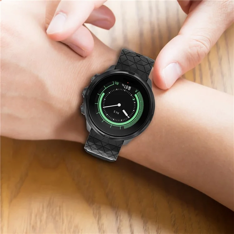 For Suunto9/Baro/Suunto7/D5 Soft Silicone Watch Strap Replacement 24mm Wristband with Football Texture - Black / Grey