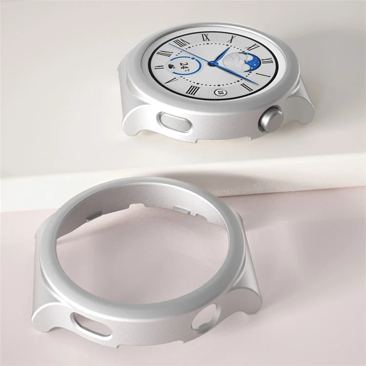 For Huawei Watch GT 3 Pro 43mm Matte Hollow-out Hrad PC Watch Protective Case with Tempered Glass Screen Protector - Silver