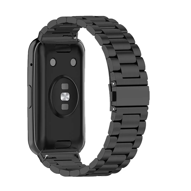 Bracelet de montre en acier inoxydable pour Huawei Watch Fit 2, boucle pliante à trois perles, bracelet de rechange pour poignet - noir