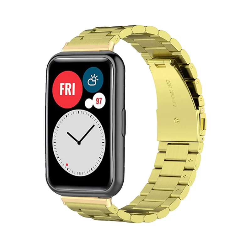 Stainless Steel Watch Strap for Huawei Watch Fit 2, Folding Buckle Three Beads Replacement Wrist Band - Gold