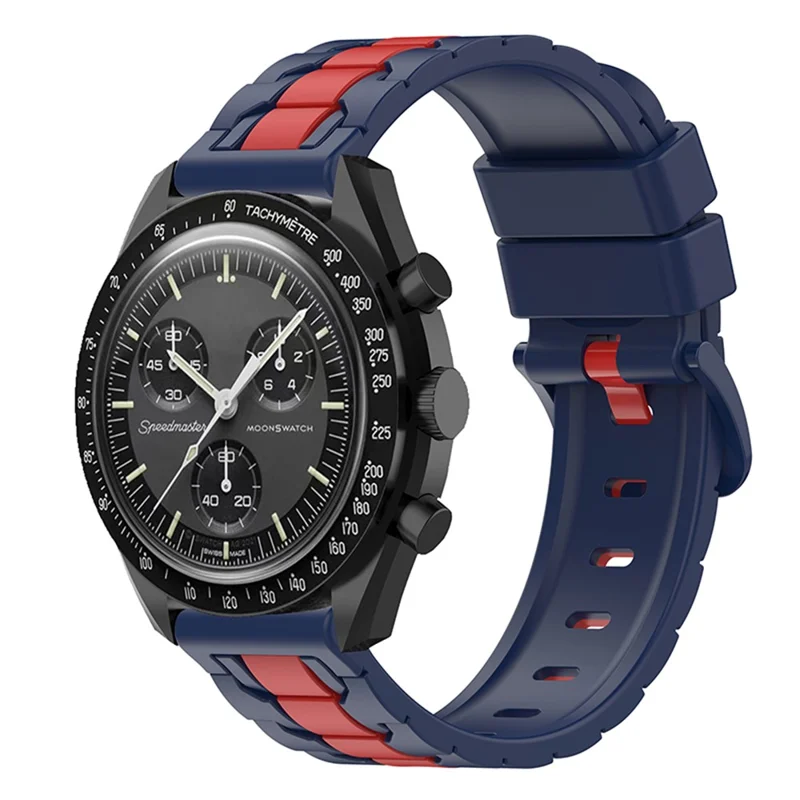 For Omega Swatch Joint MoonSwatch 20mm Smart Watch Strap Dual Color Chain Shape Design Wrist Band Replacement - Navy Blue / Red