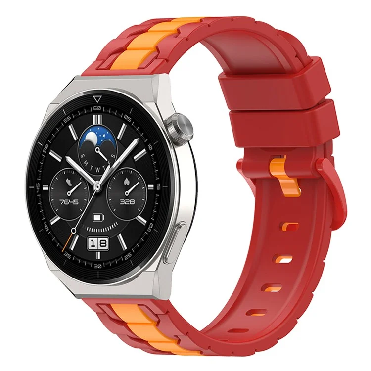For Huawei Watch 3 / Watch GT 3 46mm Stylish Chain Design Silicone Strap 22mm Dual Color Adjustable Watch Band - Red / Yellow