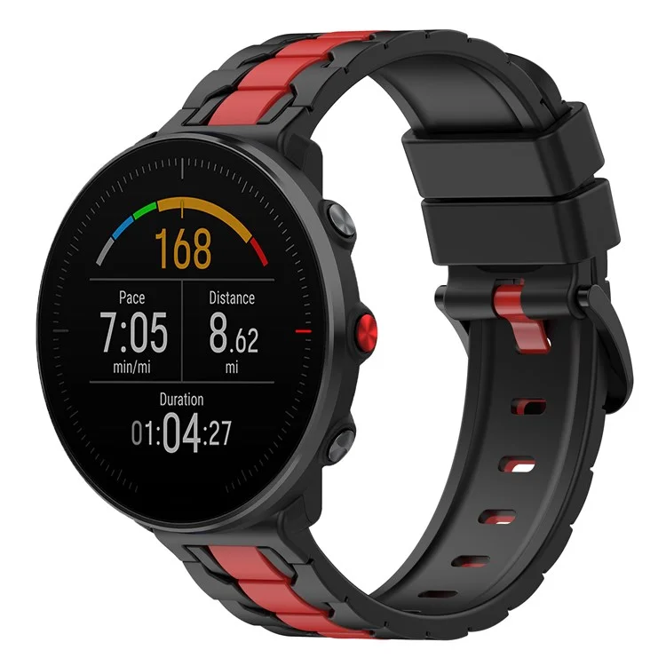 Para a Ignição Polar / Ignite 2 / Unir 20 mm de Forma de Forma de Corrente Silencip Sirep de Cor de Reposição de Cores Dupla Banda de Relógio - Preto / Vermelho