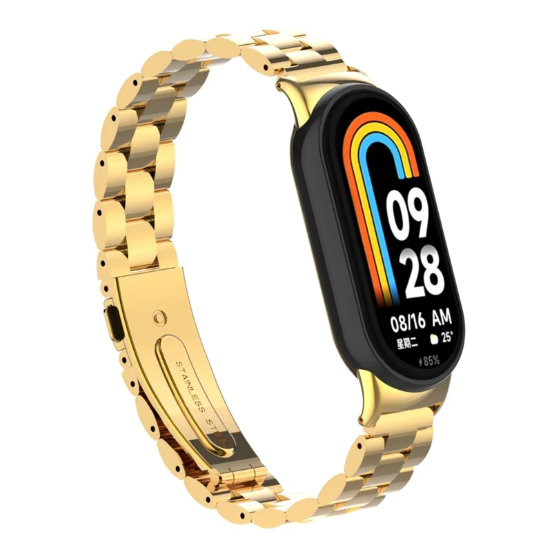For Xiaomi Smart Band 9 NFC / 9 / 8 NFC / 8 3 Beads Smart Watch Metal Band Replacement Wrist Strap - Imitation Gold