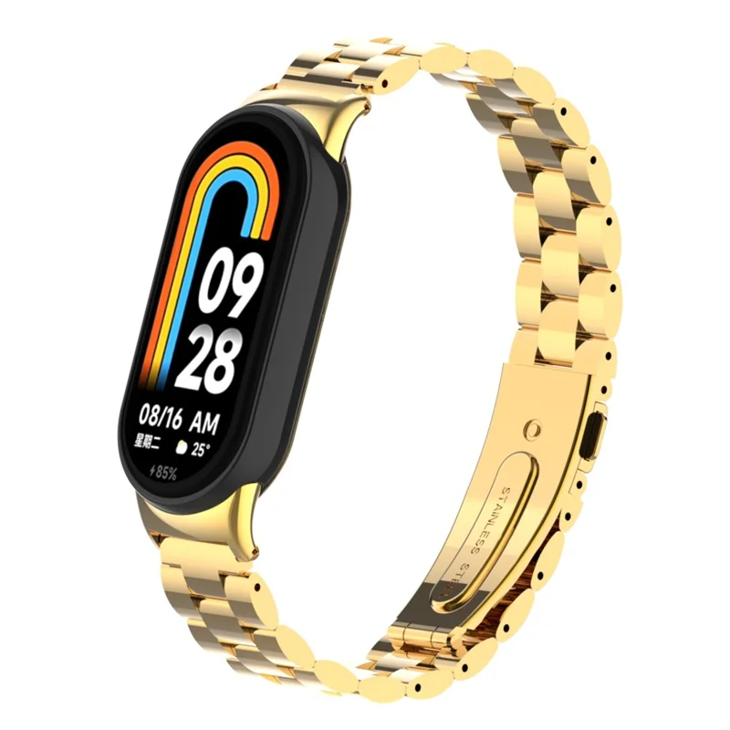 For Xiaomi Smart Band 9 NFC / 9 / 8 NFC / 8 3 Beads Smart Watch Metal Band Replacement Wrist Strap - Imitation Gold