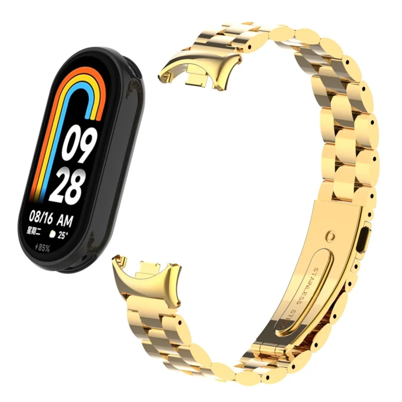 For Xiaomi Smart Band 9 NFC / 9 / 8 NFC / 8 3 Beads Smart Watch Metal Band Replacement Wrist Strap - Imitation Gold