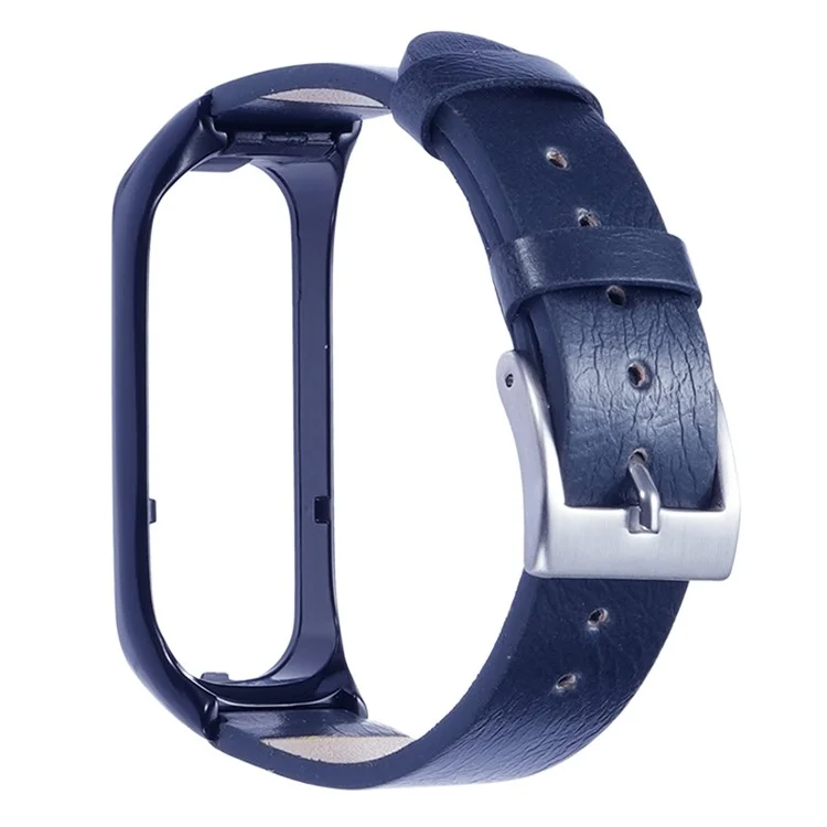 Для Samsung Galaxy Watch Fit 2 SM-R220 Ремешок для часов с чехлом Подлинная кожа крупного рогатого скота Защитный чехол - Полуночно-синий