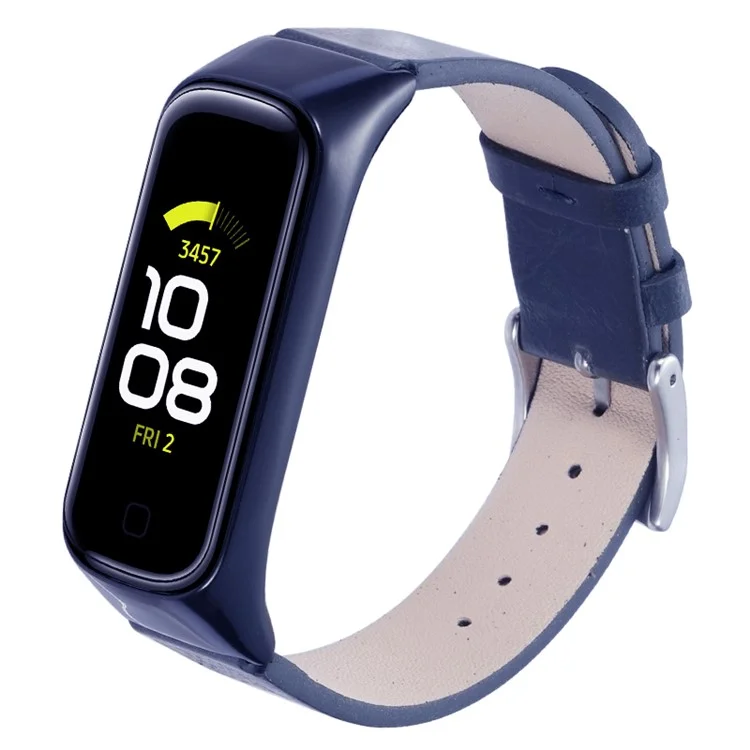 Для Samsung Galaxy Watch Fit 2 SM-R220 Ремешок для часов с чехлом Подлинная кожа крупного рогатого скота Защитный чехол - Полуночно-синий