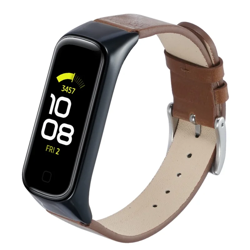 Per Samsung Galaxy Watch Fit 2 SM-R220 Cinturino con custodia in vera pelle bovina Cinturino protettivo - Nero+Marrone