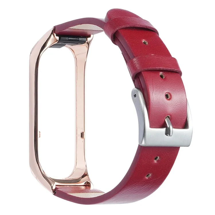 Pour Samsung Galaxy Watch Fit 2 SM-R220 Bracelet de montre avec étui Véritable cuir de vache Sangle de protection Couvercle - Or rose+Rouge