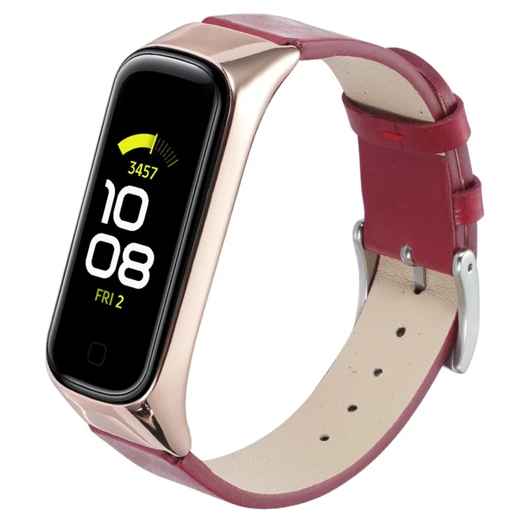 Pour Samsung Galaxy Watch Fit 2 SM-R220 Bracelet de montre avec étui Véritable cuir de vache Sangle de protection Couvercle - Or rose+Rouge