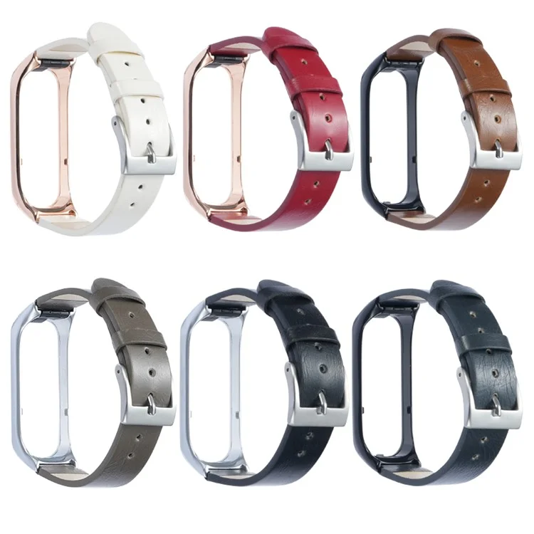 Pour Samsung Galaxy Watch Fit 2 SM-R220 Bracelet de montre avec étui Véritable cuir de vache Sangle de protection Couvercle - Or rose+Rouge