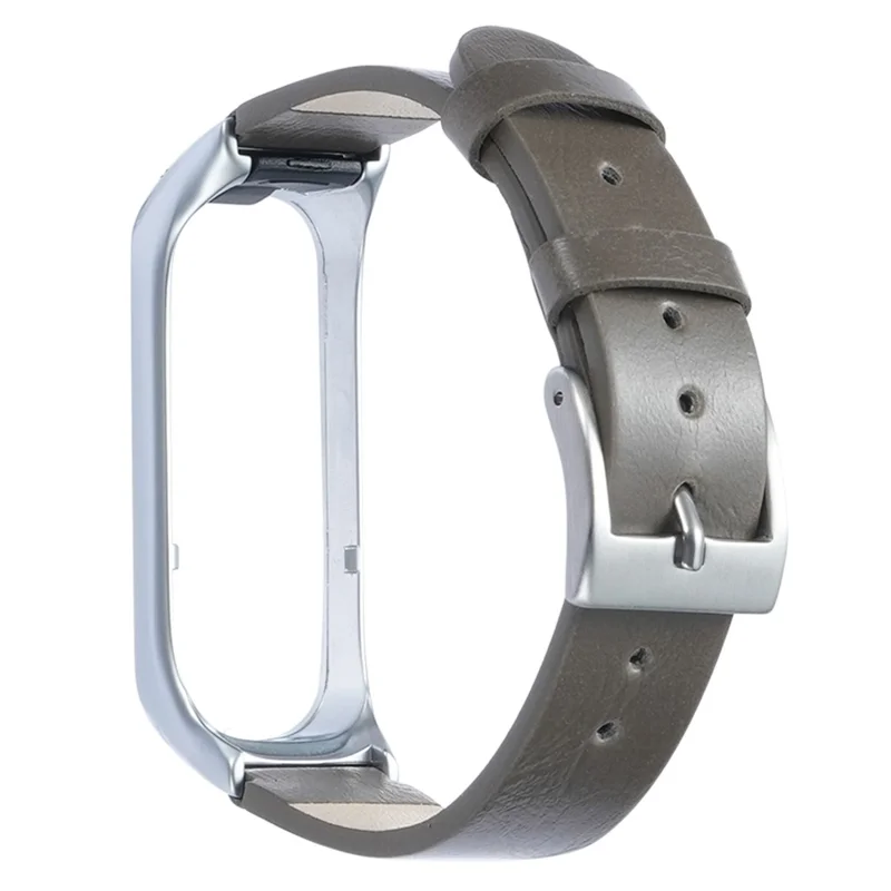 Ремешок для часов Samsung Galaxy Watch Fit 2 SM-R220 с чехлом из натуральной кожи коровы с защитным покрытием - серебристый+серый