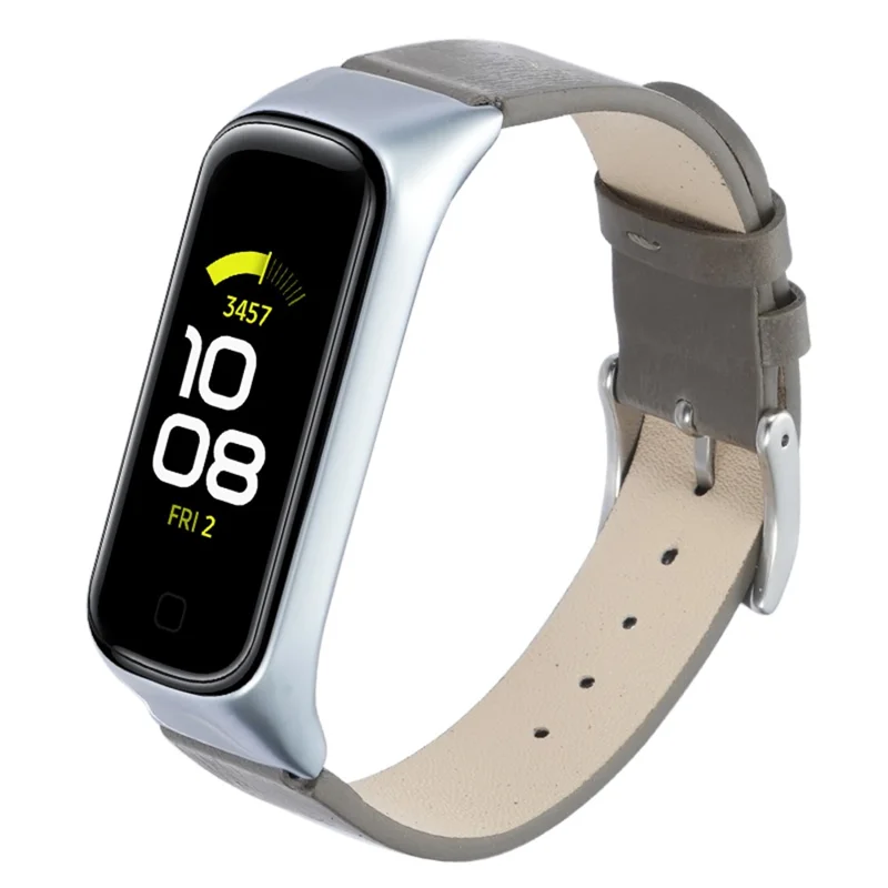 Ремешок для часов Samsung Galaxy Watch Fit 2 SM-R220 с чехлом из натуральной кожи коровы с защитным покрытием - серебристый+серый