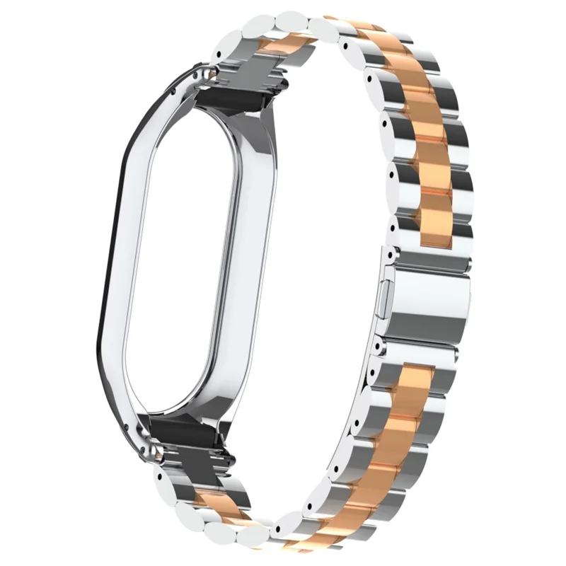 Для Xiaomi Smart Band 8 металлический ремешок для часов 3-шариковый ремешок с чехлом для часов - серебряный розовое золото