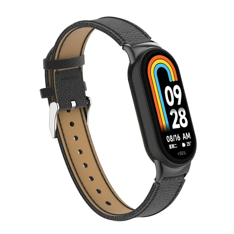Für Xiaomi Mi Band 9 NFC / Mi Band 9 / Smart Band 8 NFC / Smart Band 8 Echtes Rindsleder Uhrenarmband mit Connector - Schwarz