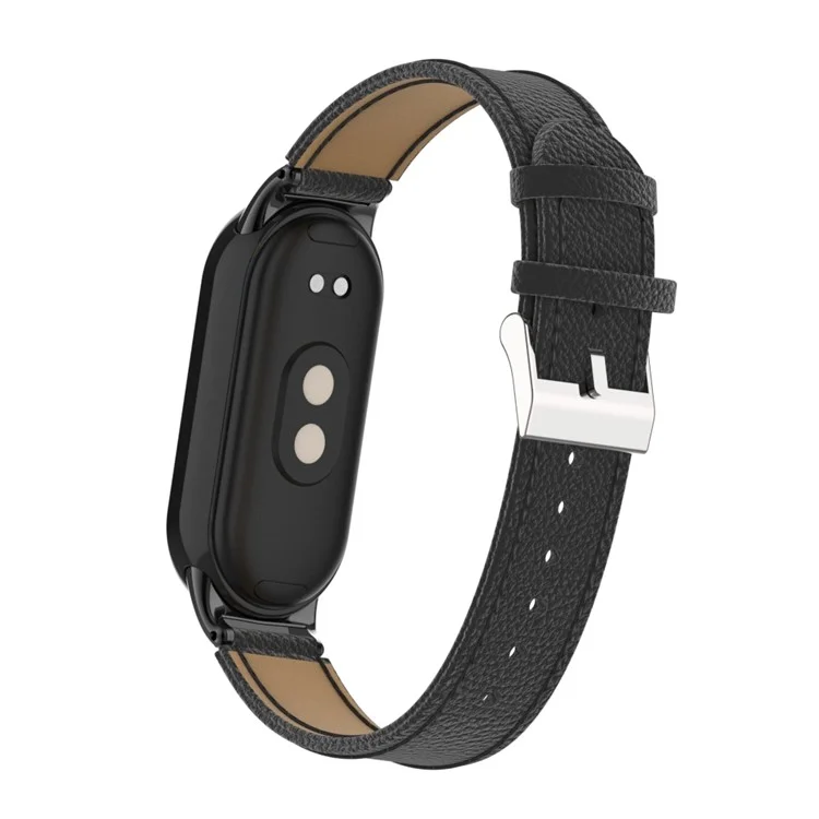 Für Xiaomi Mi Band 9 NFC / Mi Band 9 / Smart Band 8 NFC / Smart Band 8 Echtes Rindsleder Uhrenarmband mit Connector - Schwarz