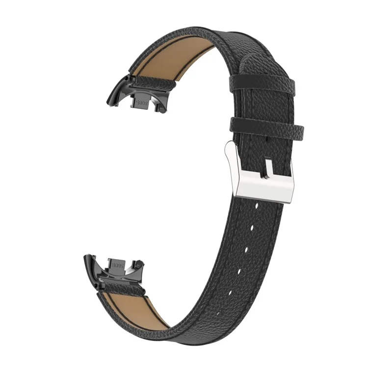 Für Xiaomi Mi Band 9 NFC / Mi Band 9 / Smart Band 8 NFC / Smart Band 8 Echtes Rindsleder Uhrenarmband mit Connector - Schwarz