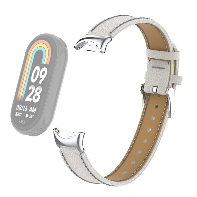 For Xiaomi Smart Band 9 NFC / 9 / 8 NFC / 8 Genuine Cow Leather Watch Band Watch Strap with Connector - White