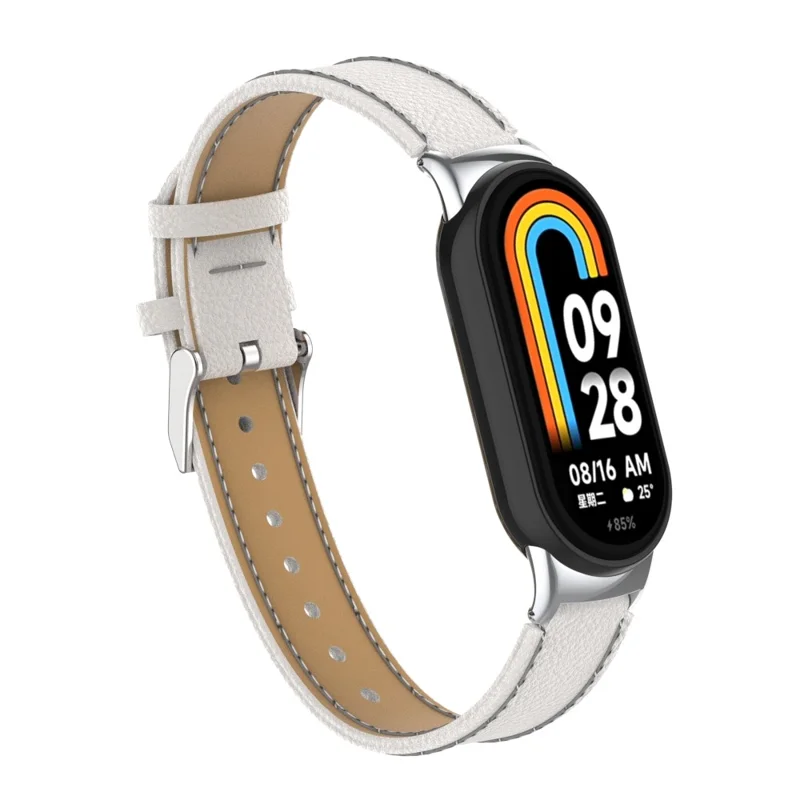 For Xiaomi Smart Band 9 NFC / 9 / 8 NFC / 8 Genuine Cow Leather Watch Band Watch Strap with Connector - White