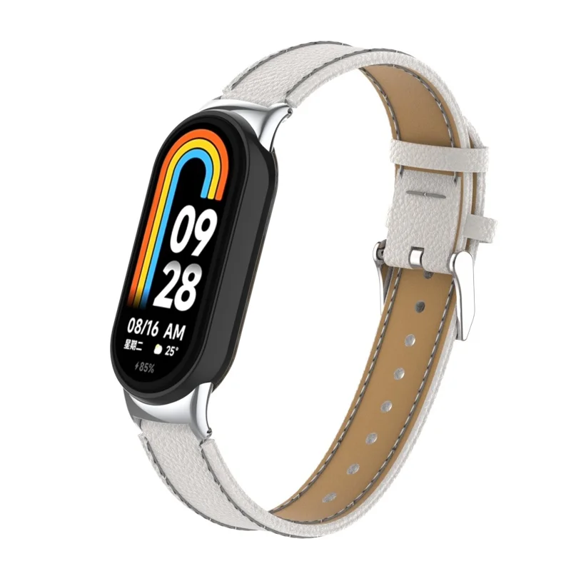 For Xiaomi Smart Band 9 NFC / 9 / 8 NFC / 8 Genuine Cow Leather Watch Band Watch Strap with Connector - White