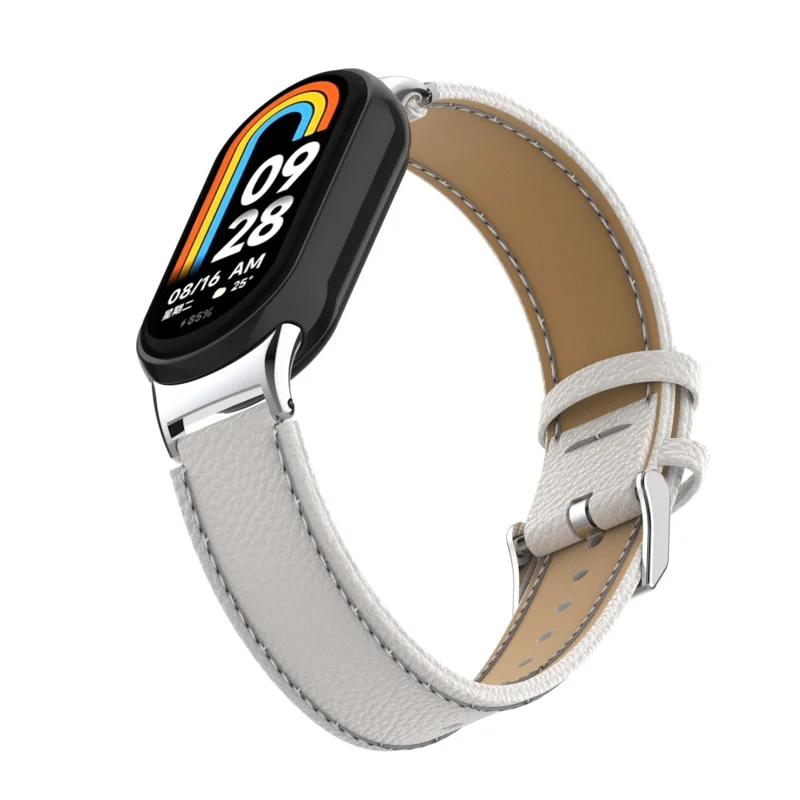 For Xiaomi Smart Band 9 NFC / 9 / 8 NFC / 8 Genuine Cow Leather Watch Band Watch Strap with Connector - White