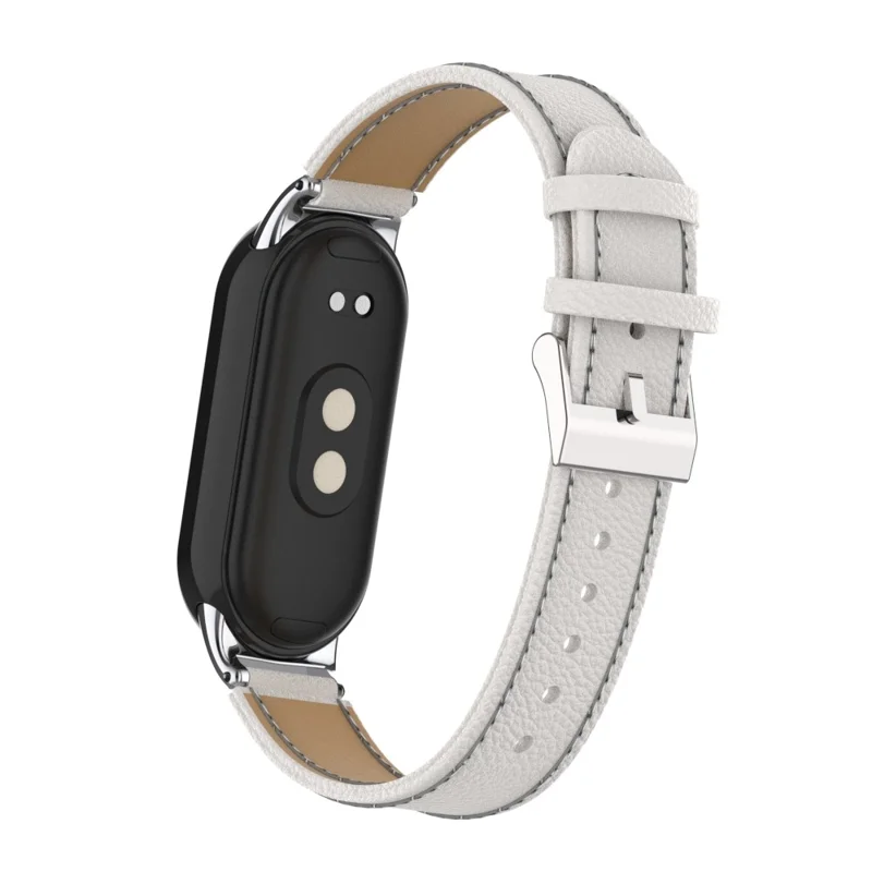 For Xiaomi Smart Band 9 NFC / 9 / 8 NFC / 8 Genuine Cow Leather Watch Band Watch Strap with Connector - White