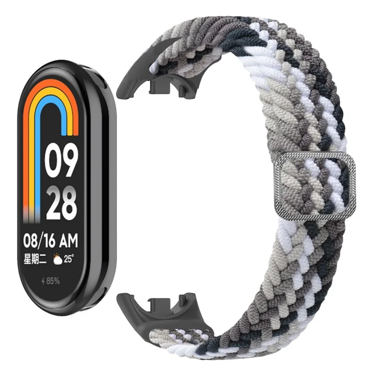 Für Xiaomi Mi Band 9 NFC / Mi Band 9 / Smart Band 8 NFC / Smart Band 8 Dehnbares Nylon-Uhrenarmband Verstellbares geflochtenes Sport-Armband - Farbiges Schwarz