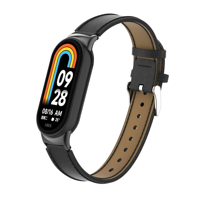 Para Xiaomi Mi Band 9 NFC / Mi Band 9 / Smart Band 8 NFC / Smart Band 8 Correa de reloj de cuero de banda de reloj con conector - Negro
