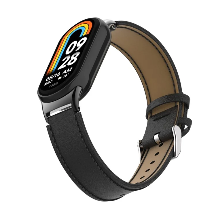 Para Xiaomi Mi Band 9 NFC / Mi Band 9 / Smart Band 8 NFC / Smart Band 8 Correa de reloj de cuero de banda de reloj con conector - Negro