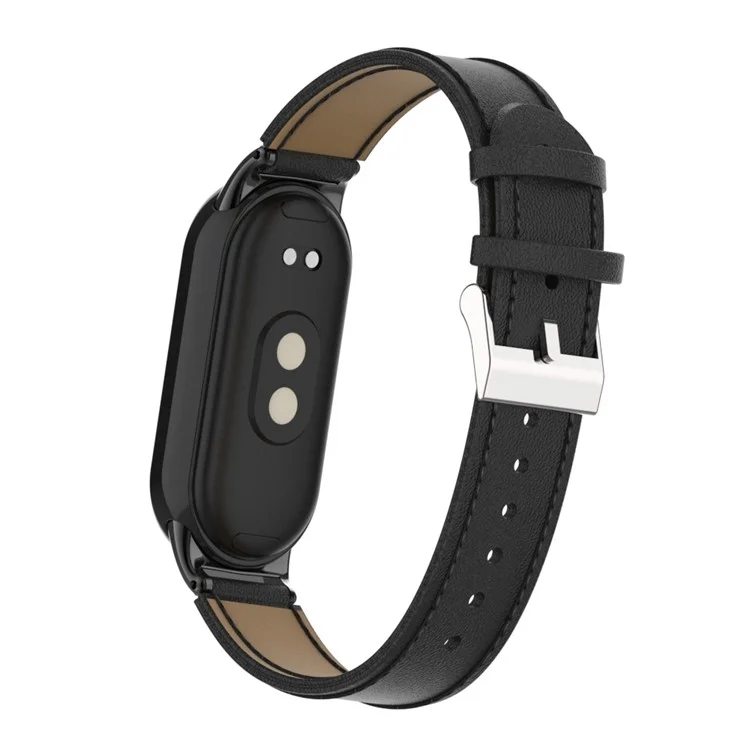 Para Xiaomi Mi Band 9 NFC / Mi Band 9 / Smart Band 8 NFC / Smart Band 8 Correa de reloj de cuero de banda de reloj con conector - Negro