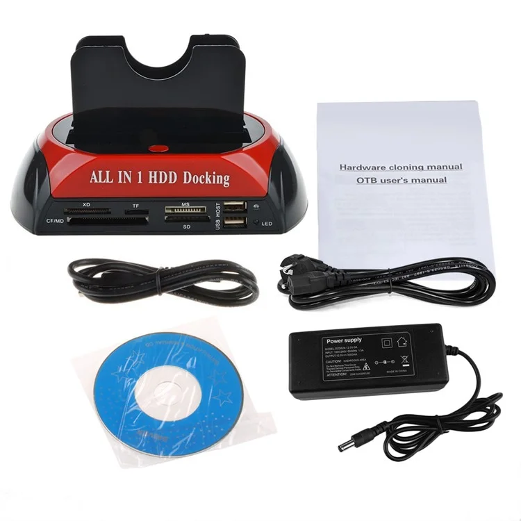 Dual USB 2.0 2.5/3.5 Inch IDE SATA External HDD Box All in One HDD Docking Station - EU Plug