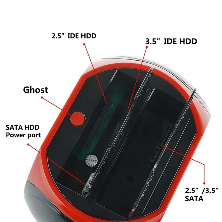 Dual USB 2.0 2.5/3.5 Inch IDE SATA External HDD Box All in One HDD Docking Station - EU Plug