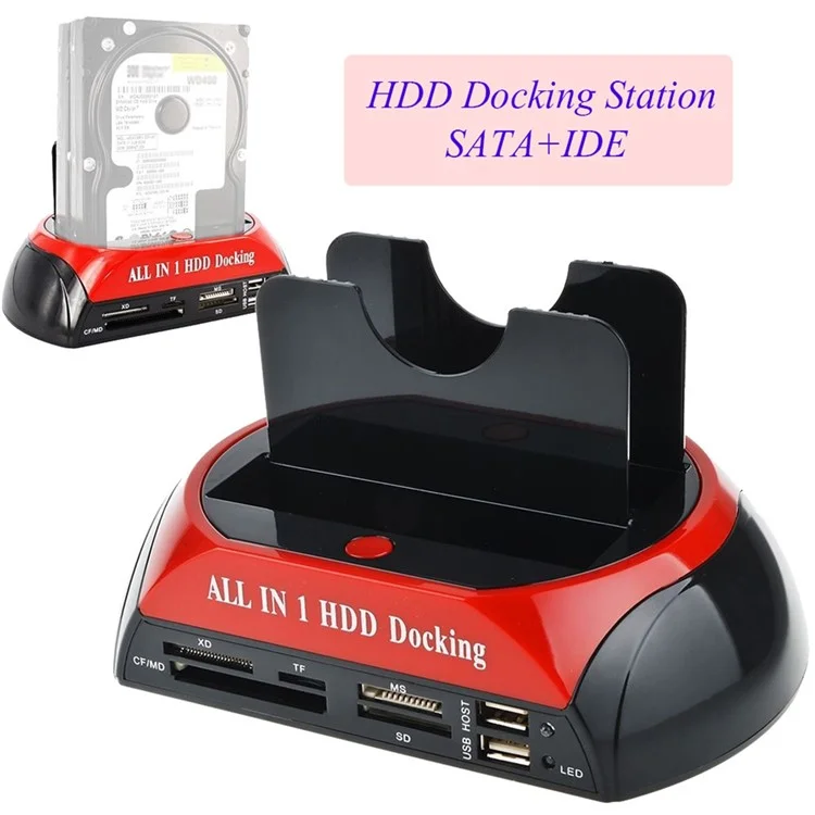 Dual USB 2.0 2.5/3.5 Inch IDE SATA External HDD Box All in One HDD Docking Station - EU Plug