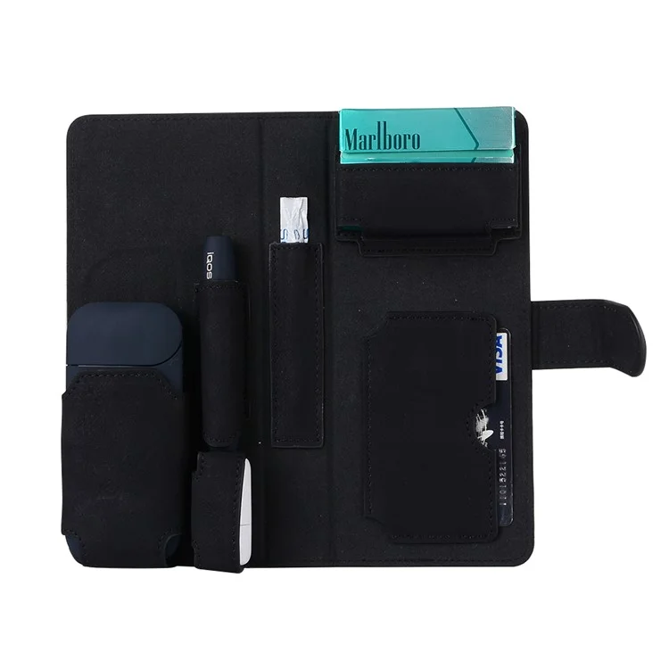 Premium Vintage Style E Cigarette Storage Leather Case for IQOS Electronic Cigarette - Black