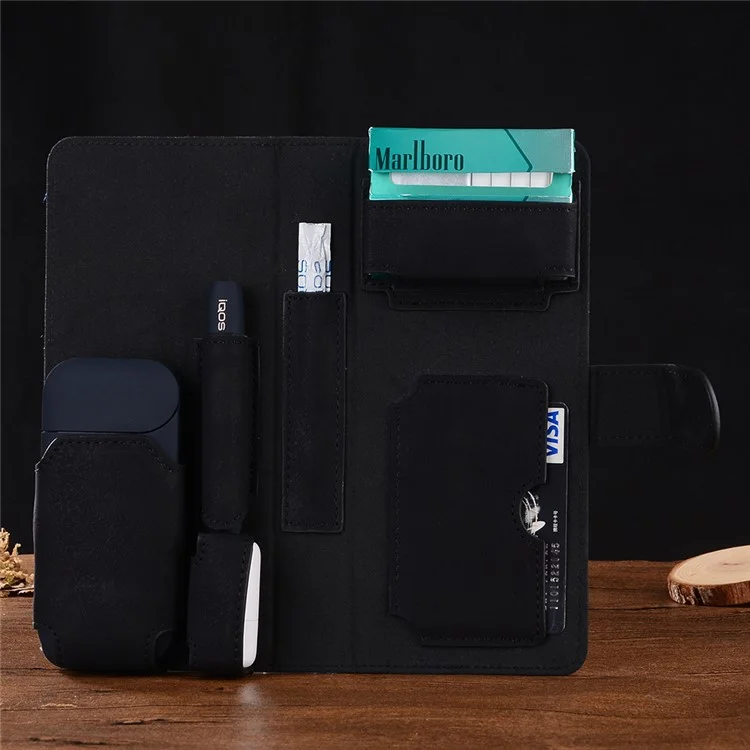 Premium Vintage Style E Cigarette Storage Leather Case for IQOS Electronic Cigarette - Black
