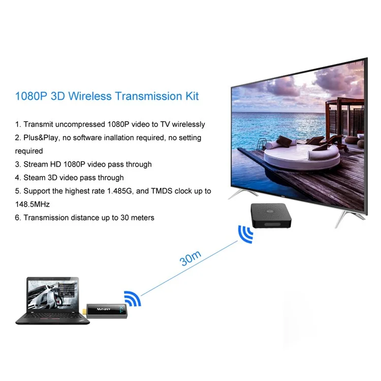 MEASY W2H Mini2 1080P 30M Wireless HDMI Transmission Kit - US Plug