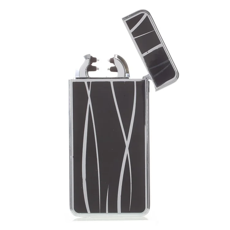 Streamline Pattern Electric Dual Arc Metal Lighter USB Rechargeable Lighter - Black