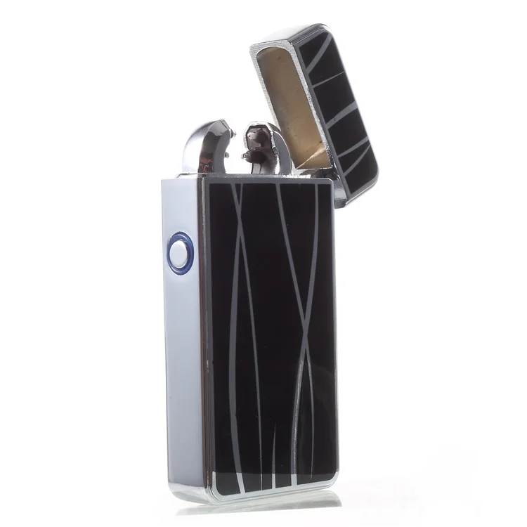 Streamline Pattern Electric Dual Arc Metal Lighter USB Rechargeable Lighter - Black