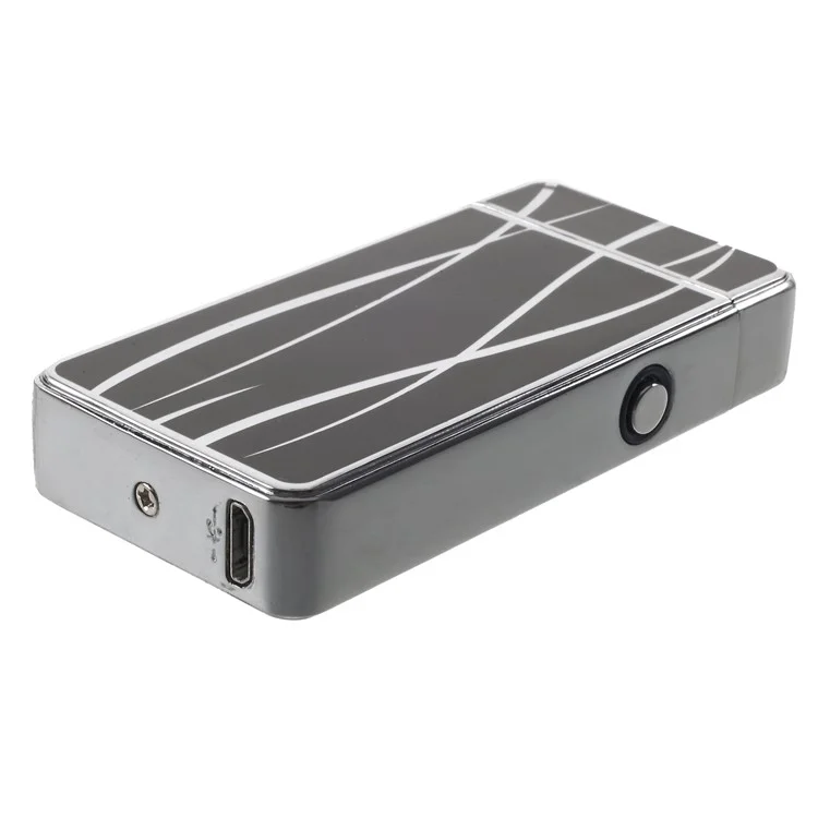 Streamline Pattern Electric Dual Arc Metal Lighter USB Rechargeable Lighter - Black