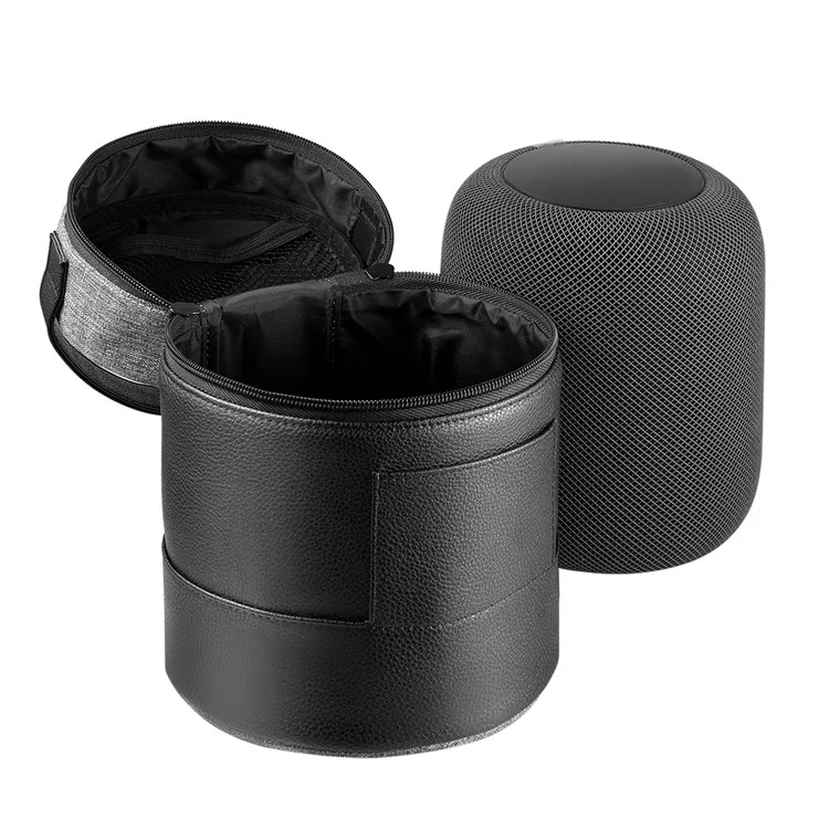 Double Zipper Closure PU Leather Sleeve Pouch Cover with Hand Strap for Apple Homepod
