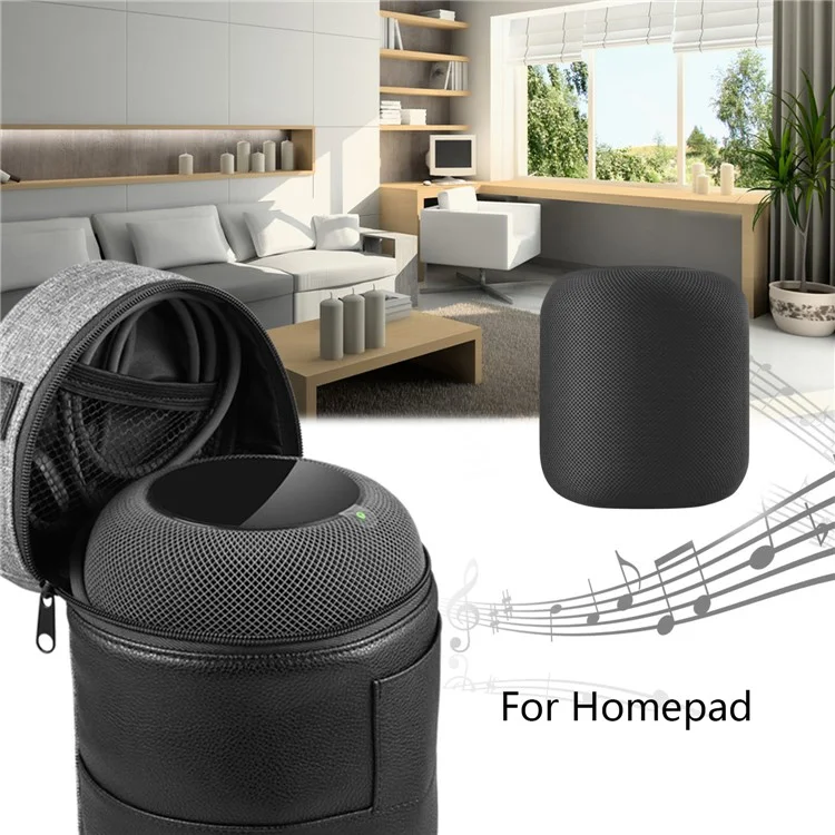 Double Zipper Closure PU Leather Sleeve Pouch Cover with Hand Strap for Apple Homepod