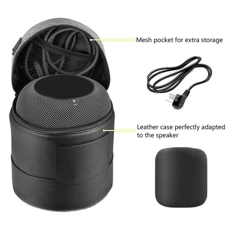 Double Zipper Closure PU Leather Sleeve Pouch Cover with Hand Strap for Apple Homepod