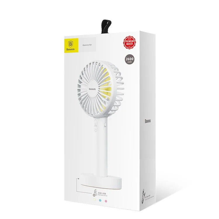 BASEUS Macarons Portable Handheld Desktop Cooling Fan USB Rechargeable with Base - White