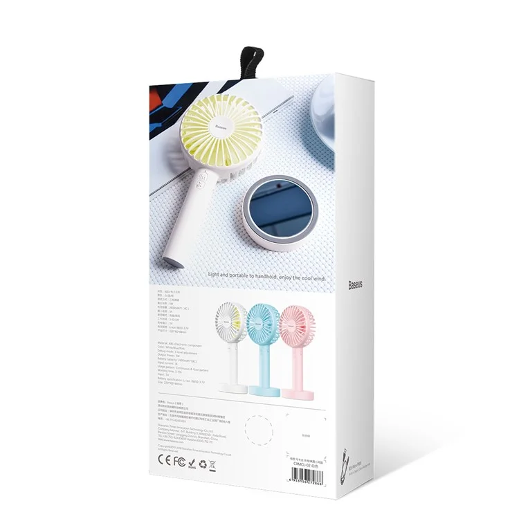BASEUS Macarons Portable Handheld Desktop Cooling Fan USB Rechargeable with Base - White
